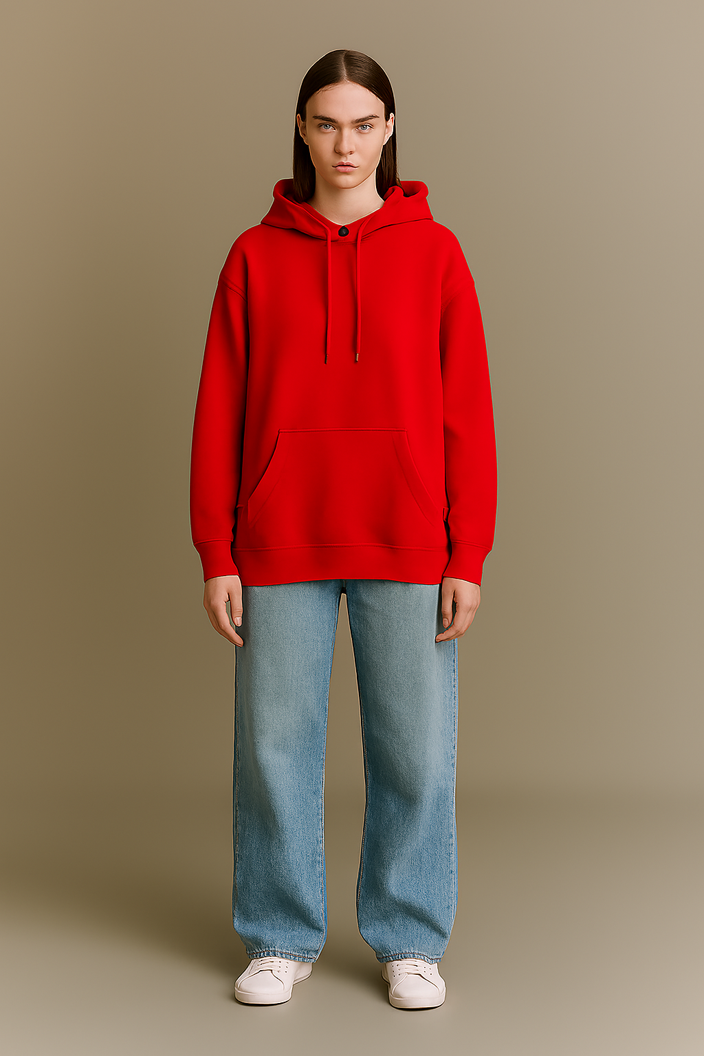 Red Oversized Basic Hoodie