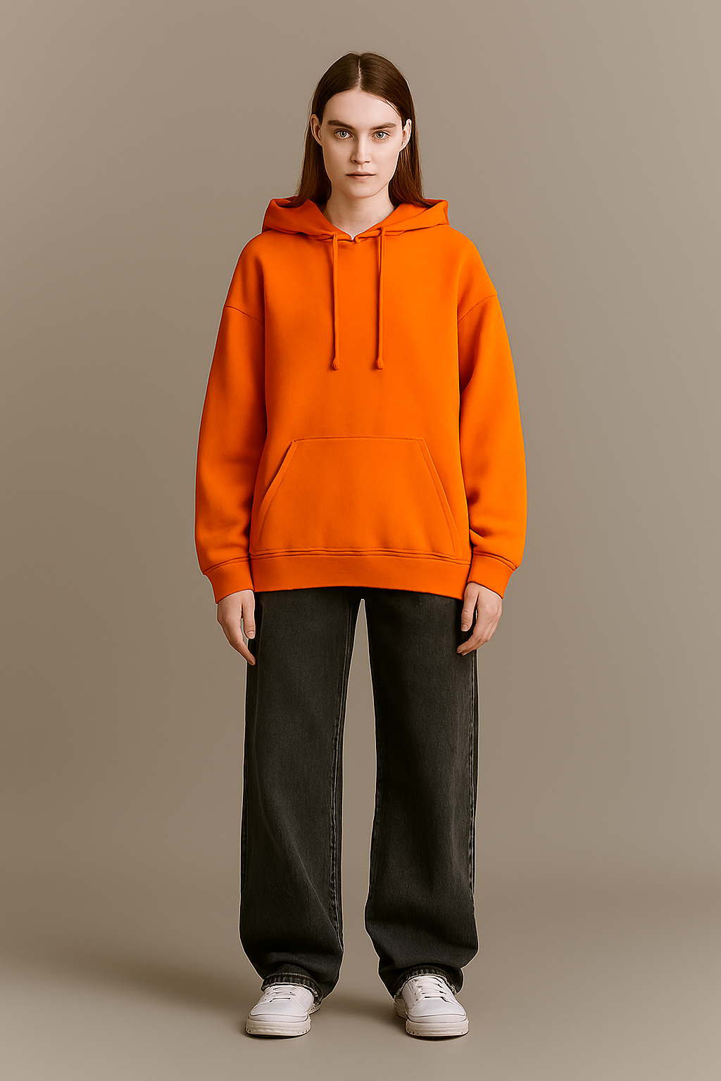 Orange Oversized Basic Hoodie