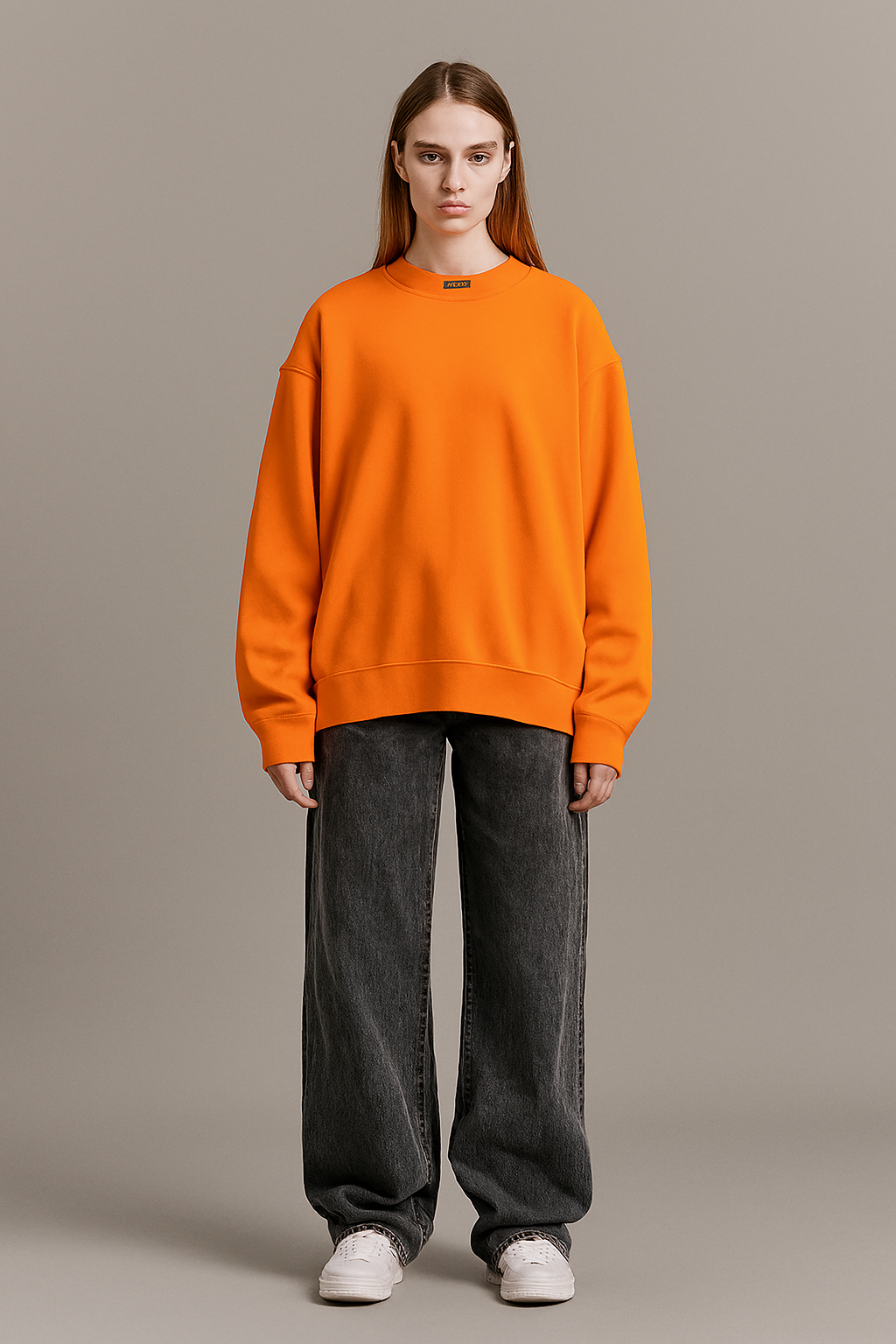 Orange Basic Oversized Sweatshirt