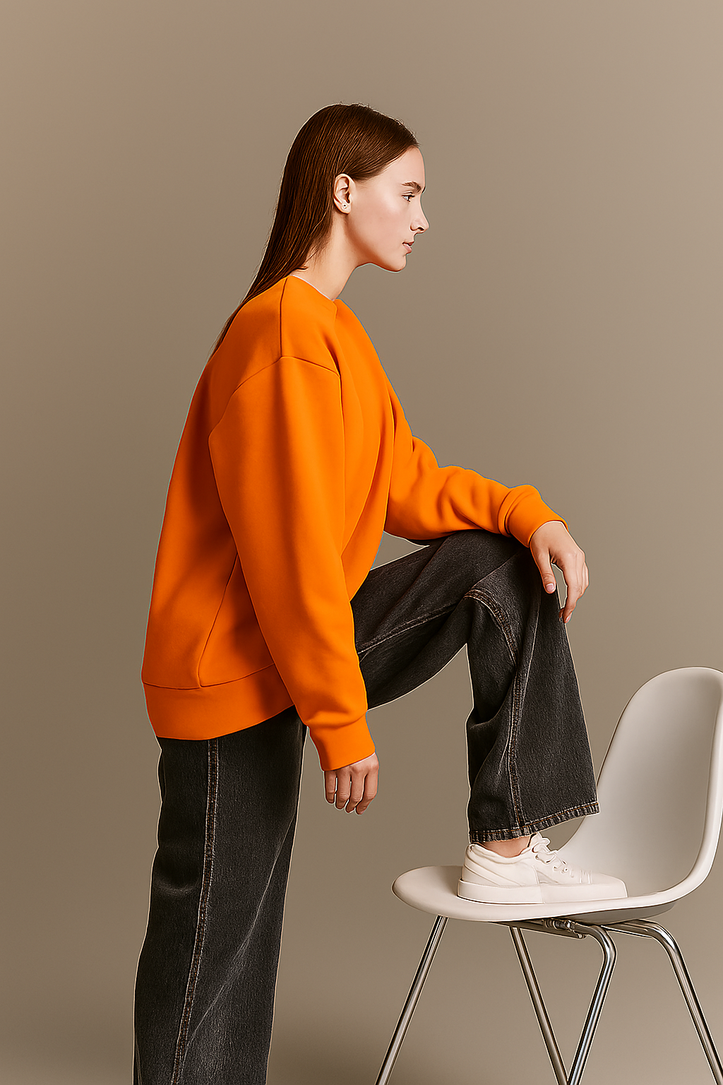Orange Basic Oversized Sweatshirt