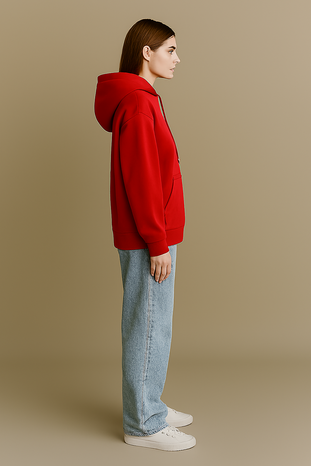 Red Oversized Basic Hoodie