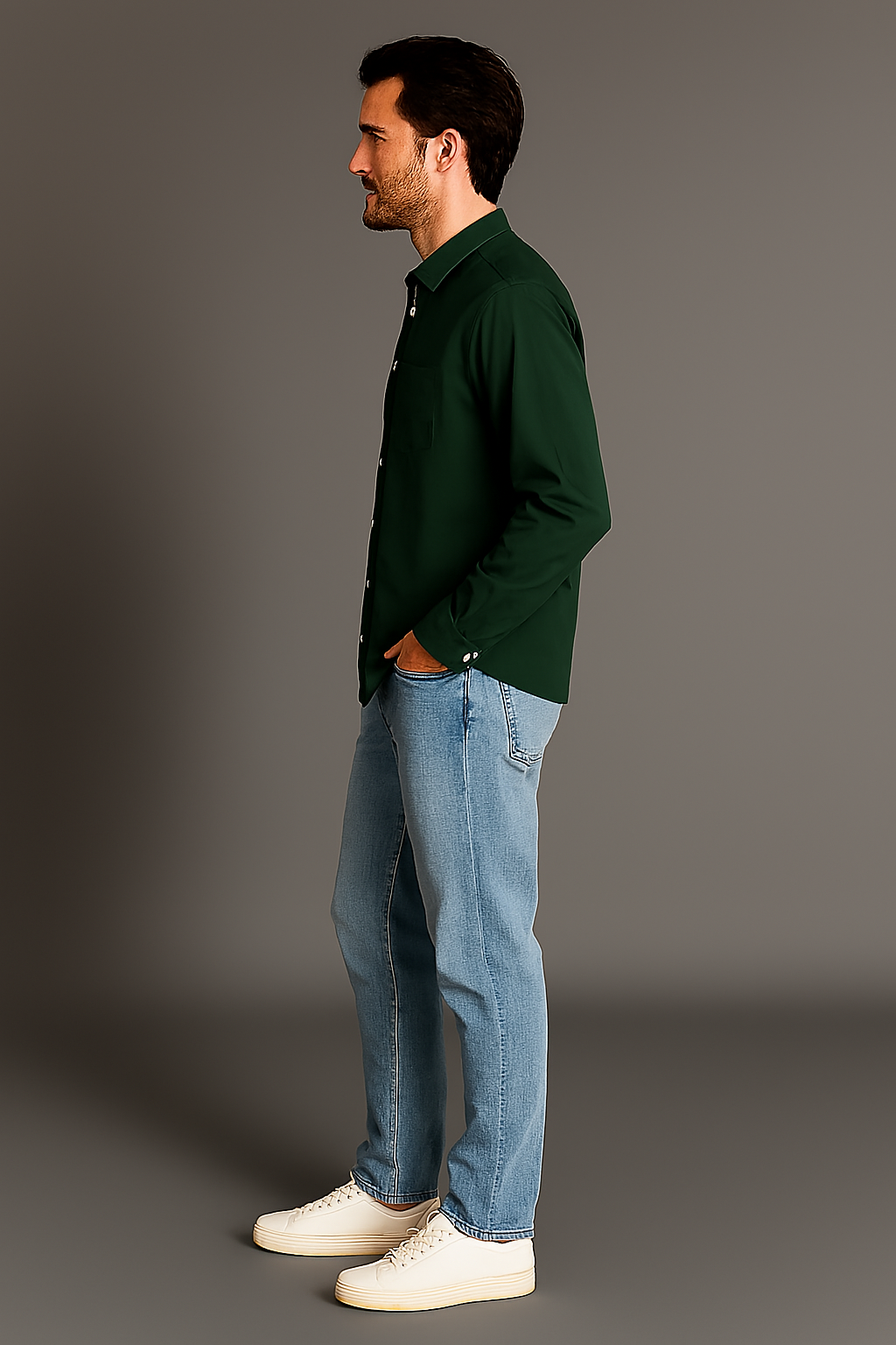 Bottle Green Regular Fit Solid Shirt
