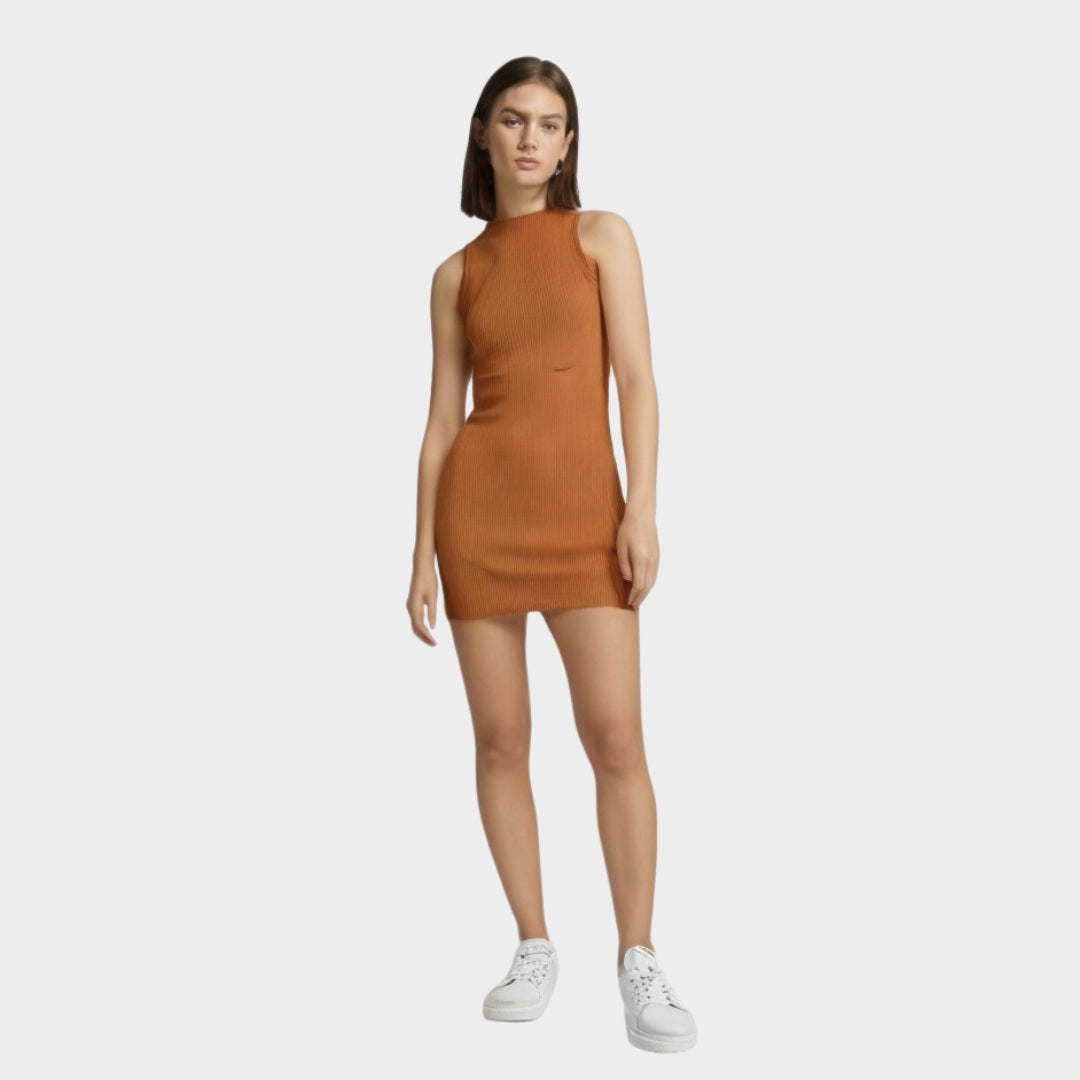 Peach Solid Bodyfit Dress