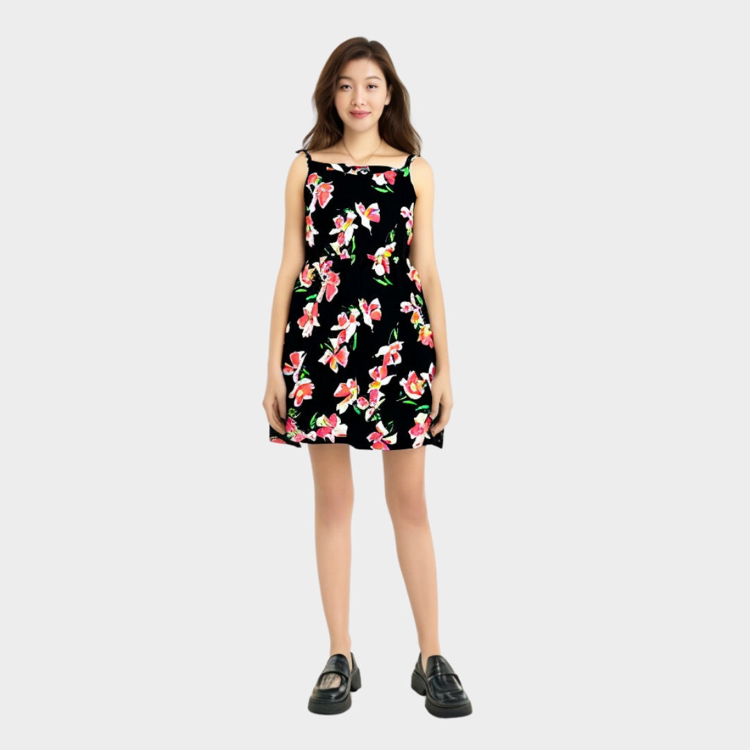 Black Floral Sleevesless Dress