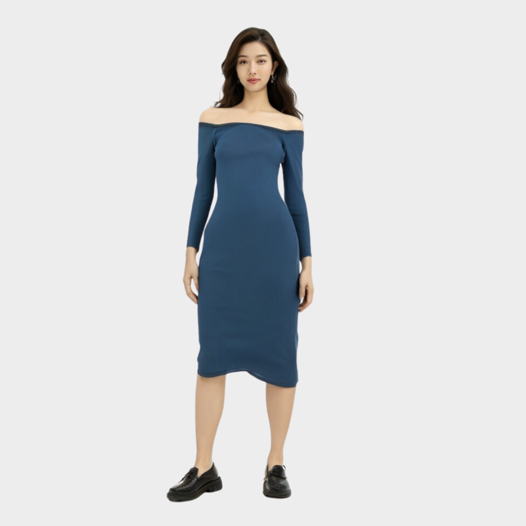 Blue Off-Shoulder Bodyfit Dress
