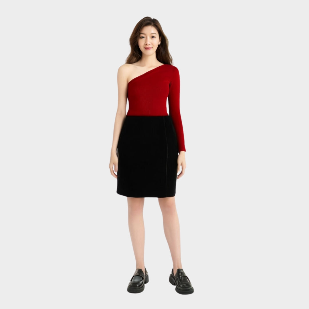 Red One Sleeve Bodyfit Dress