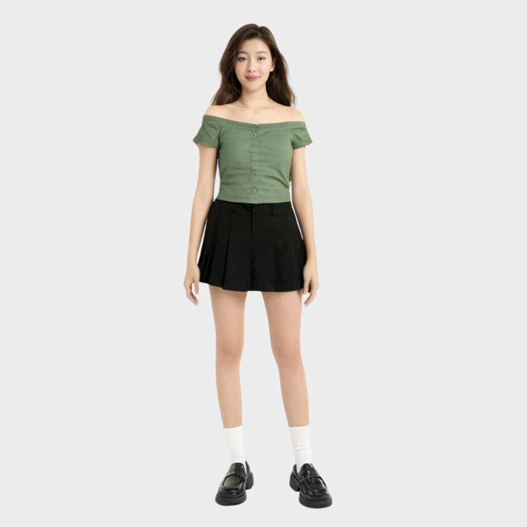 Green Offshoulder Crop Top