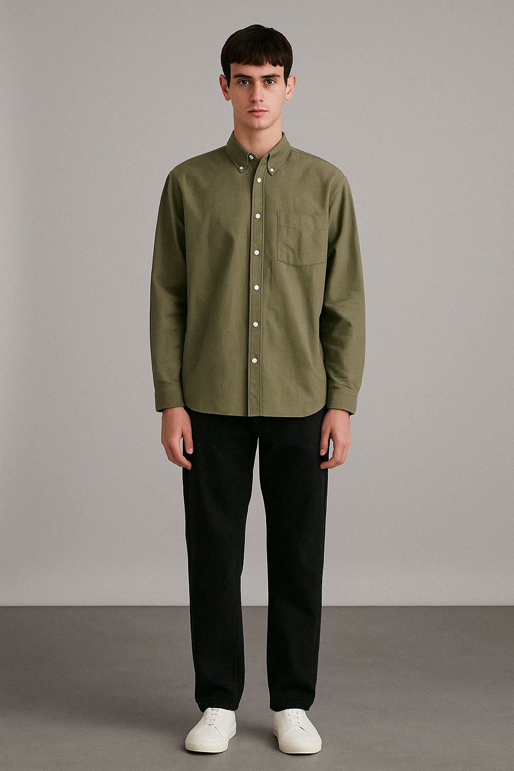 Olive Green Regular Fit Solid Shirt