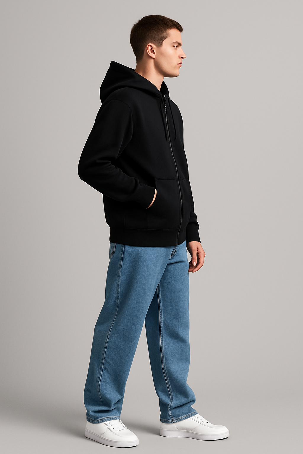 Solid Zipper Hoodie