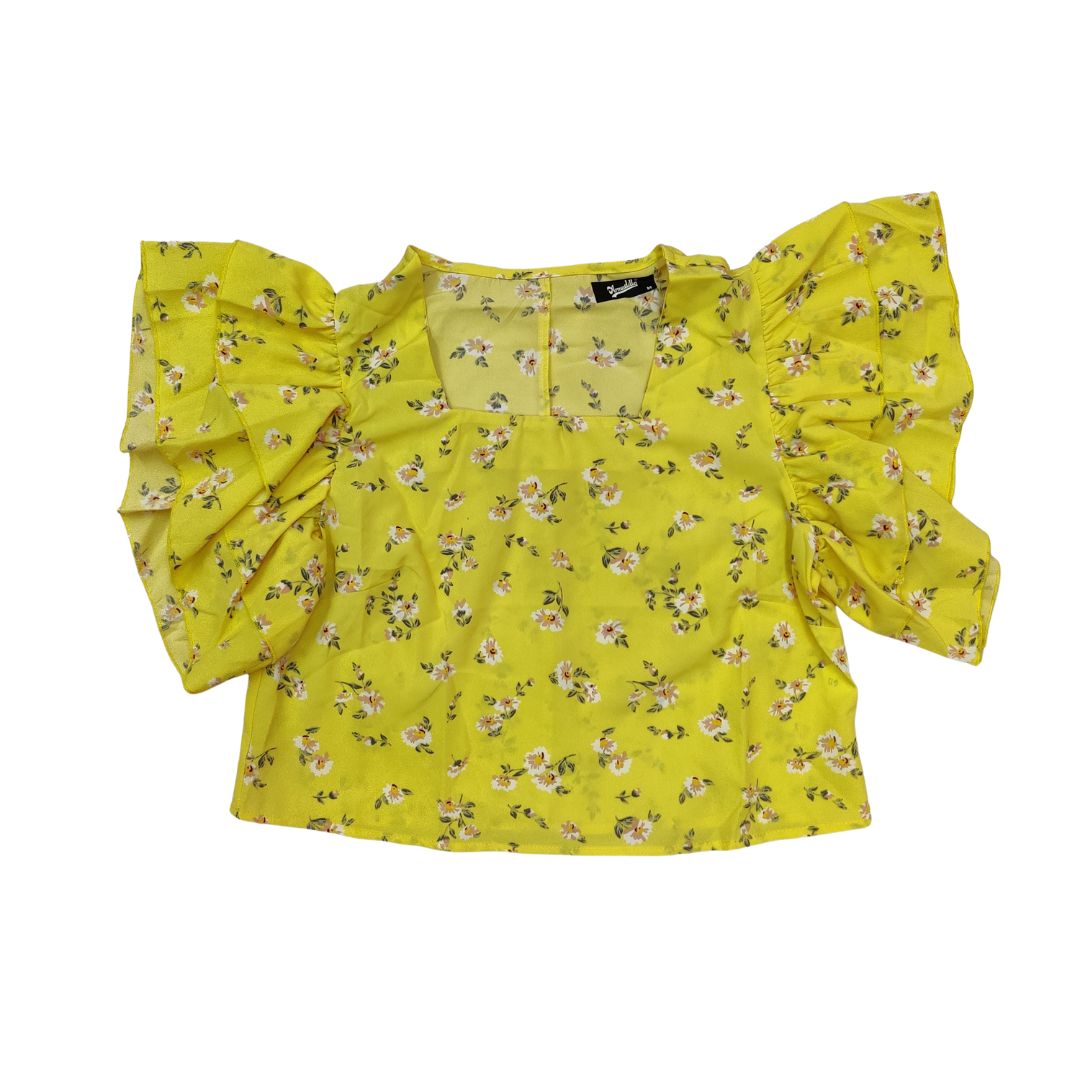 Yellow Floral Puff Sleeve Crop Top