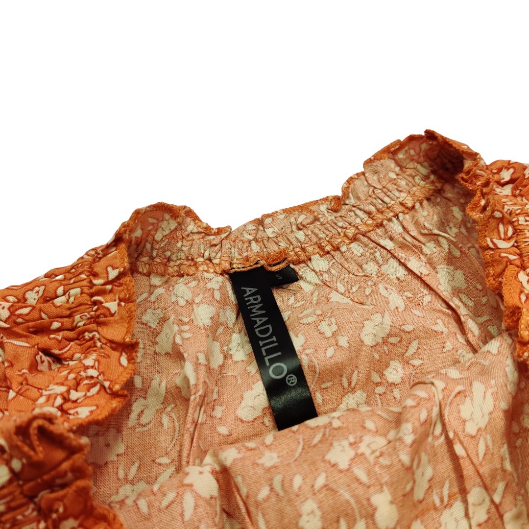 Orange Printed Offshoulder Crop Top