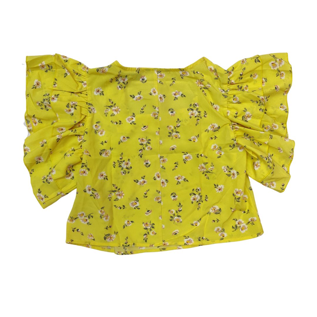 Yellow Floral Puff Sleeve Crop Top