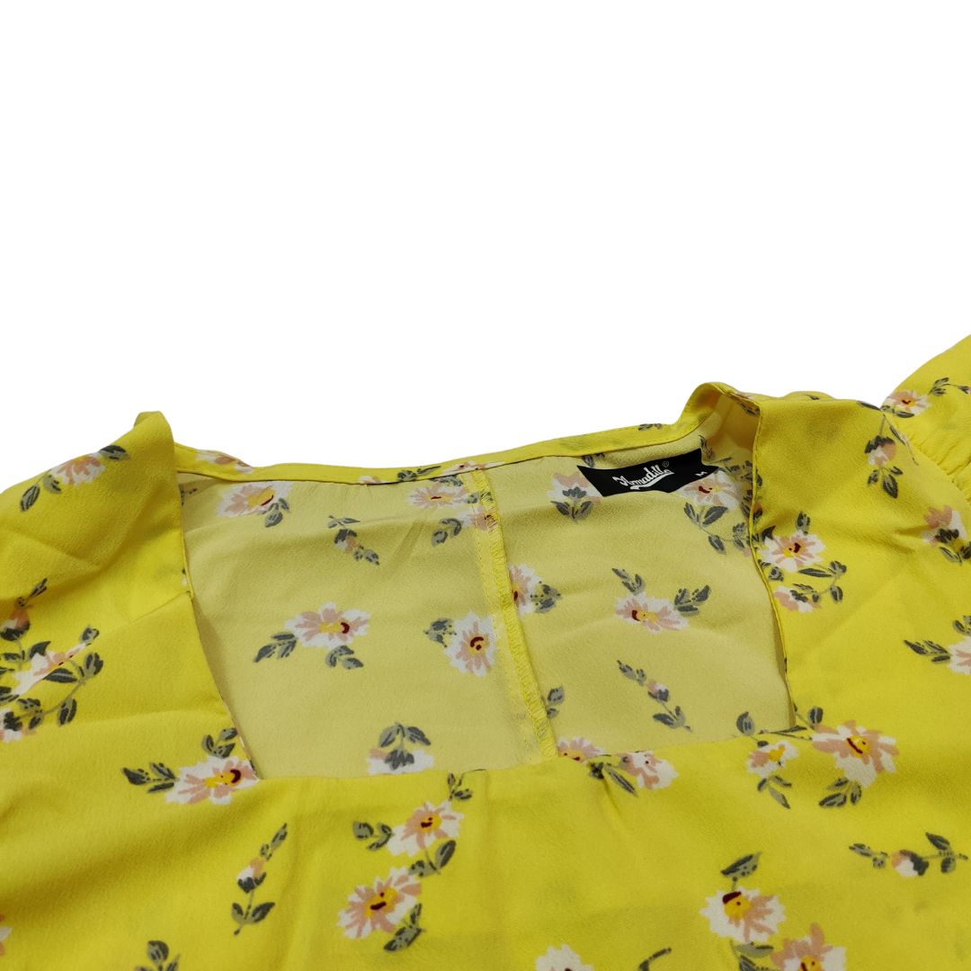 Yellow Floral Puff Sleeve Crop Top