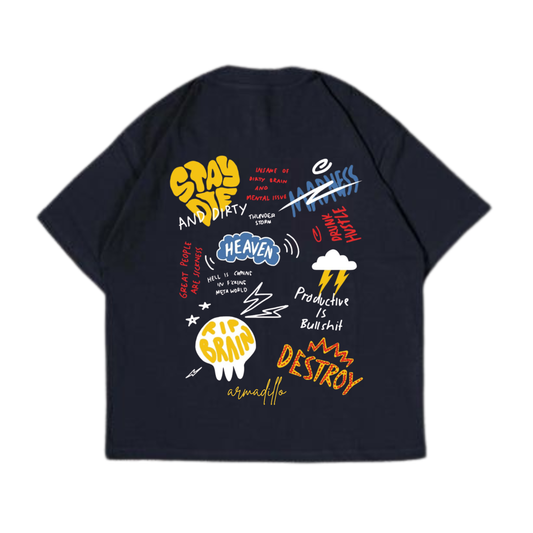 Printed Black Oversized Tshirt