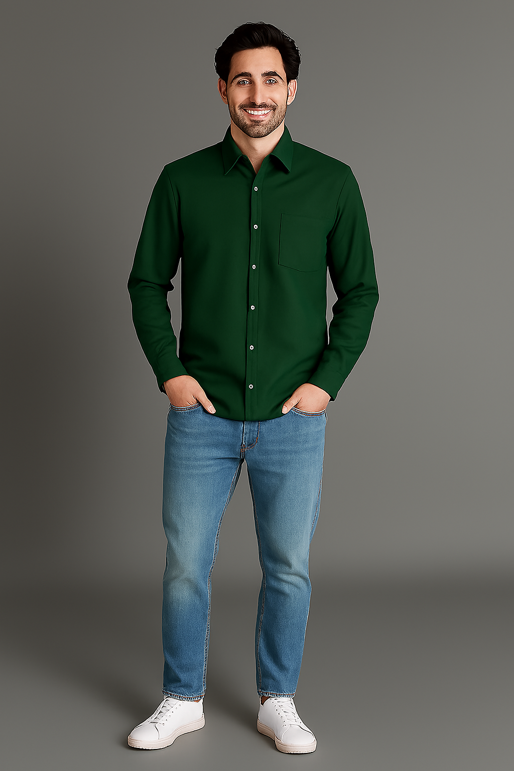 Bottle Green Regular Fit Solid Shirt