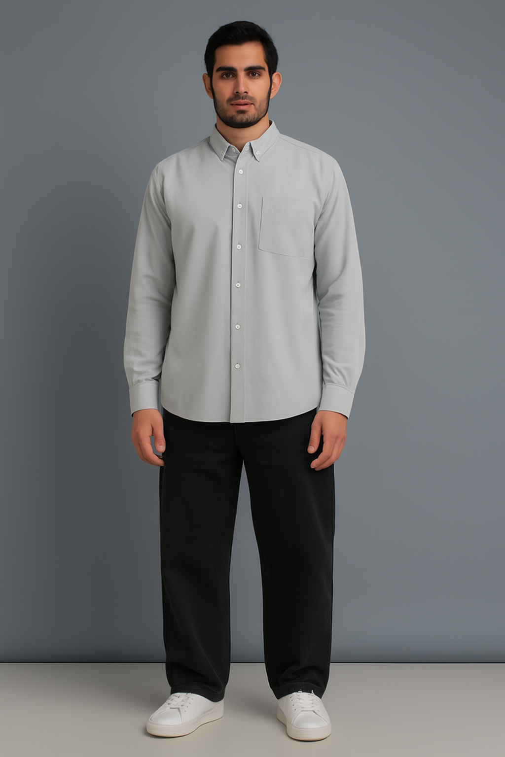 Light Grey Regular Fit Solid Shirt