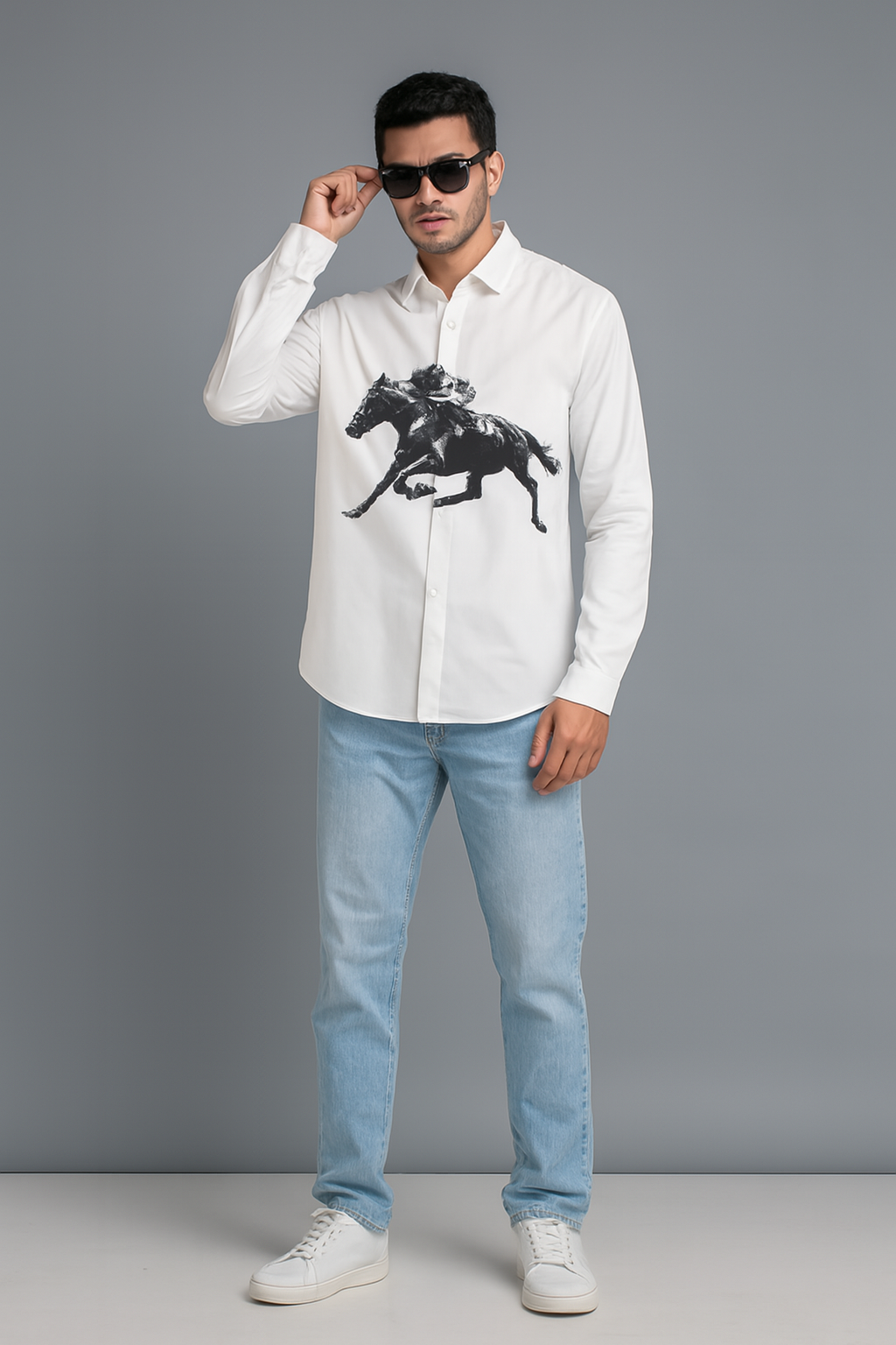 White Graphic Regular Fit Solid Shirt