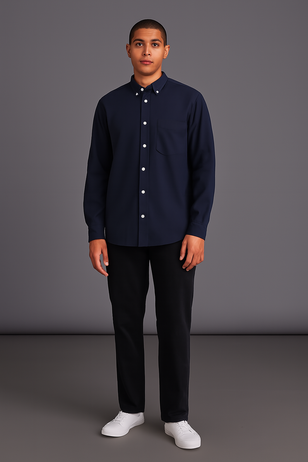 Navy Blue Regular Fit Solid Shirt