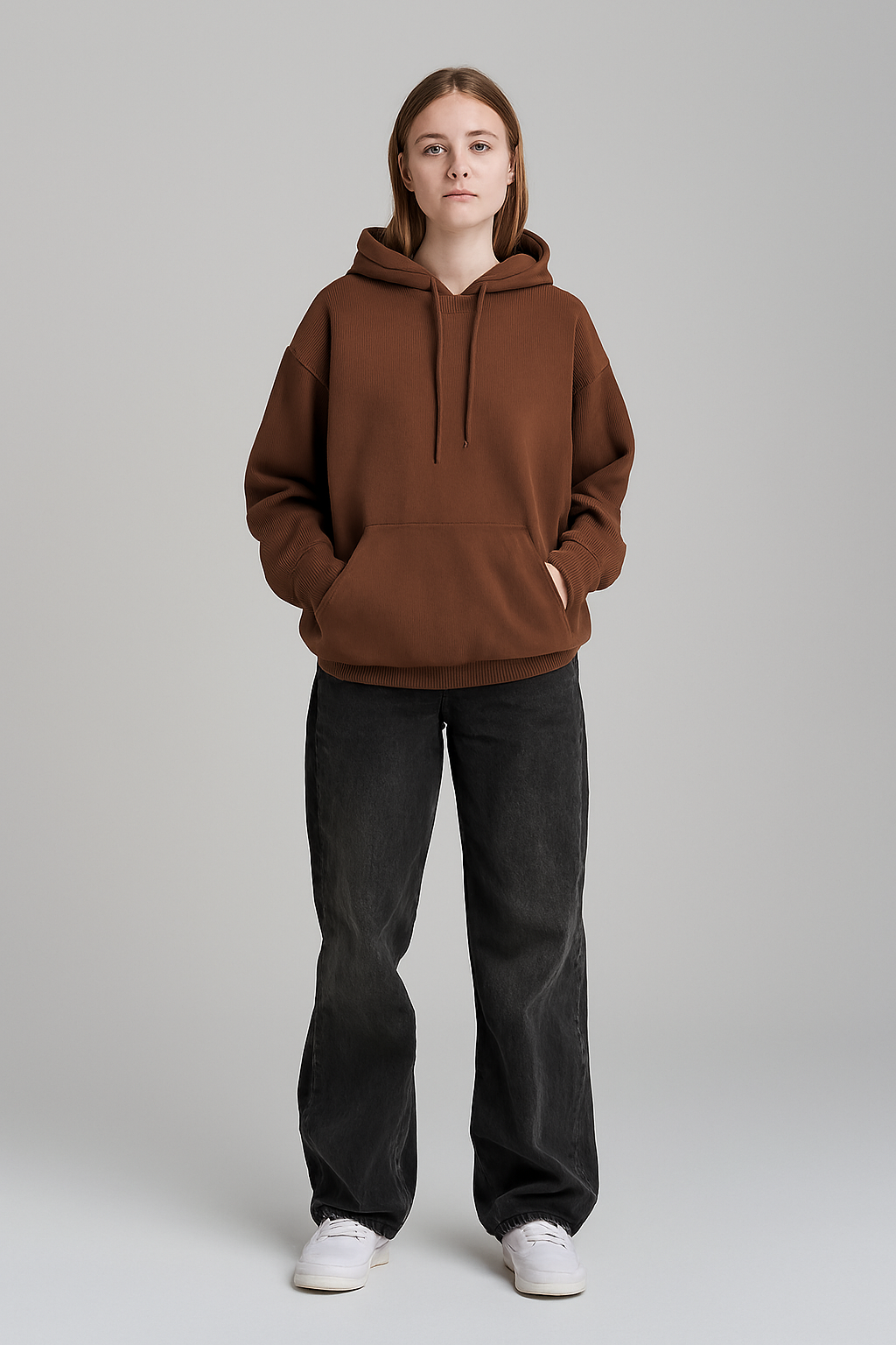 Brown Oversized Basic Hoodie