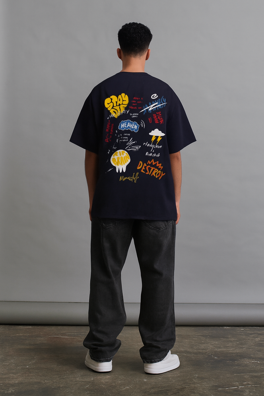 Printed Black Oversized Tshirt