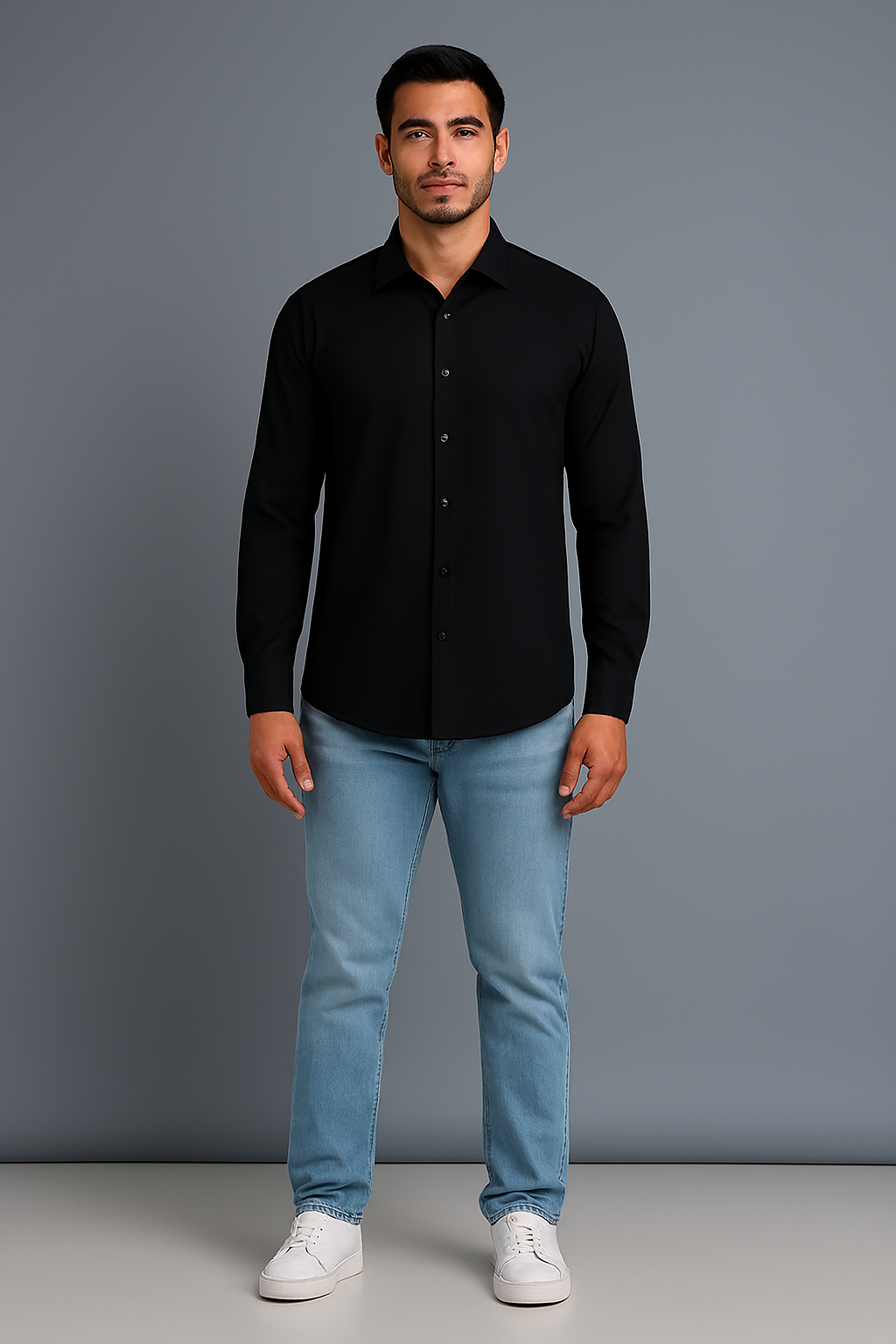 Black Graphic Regular Fit Solid Shirt