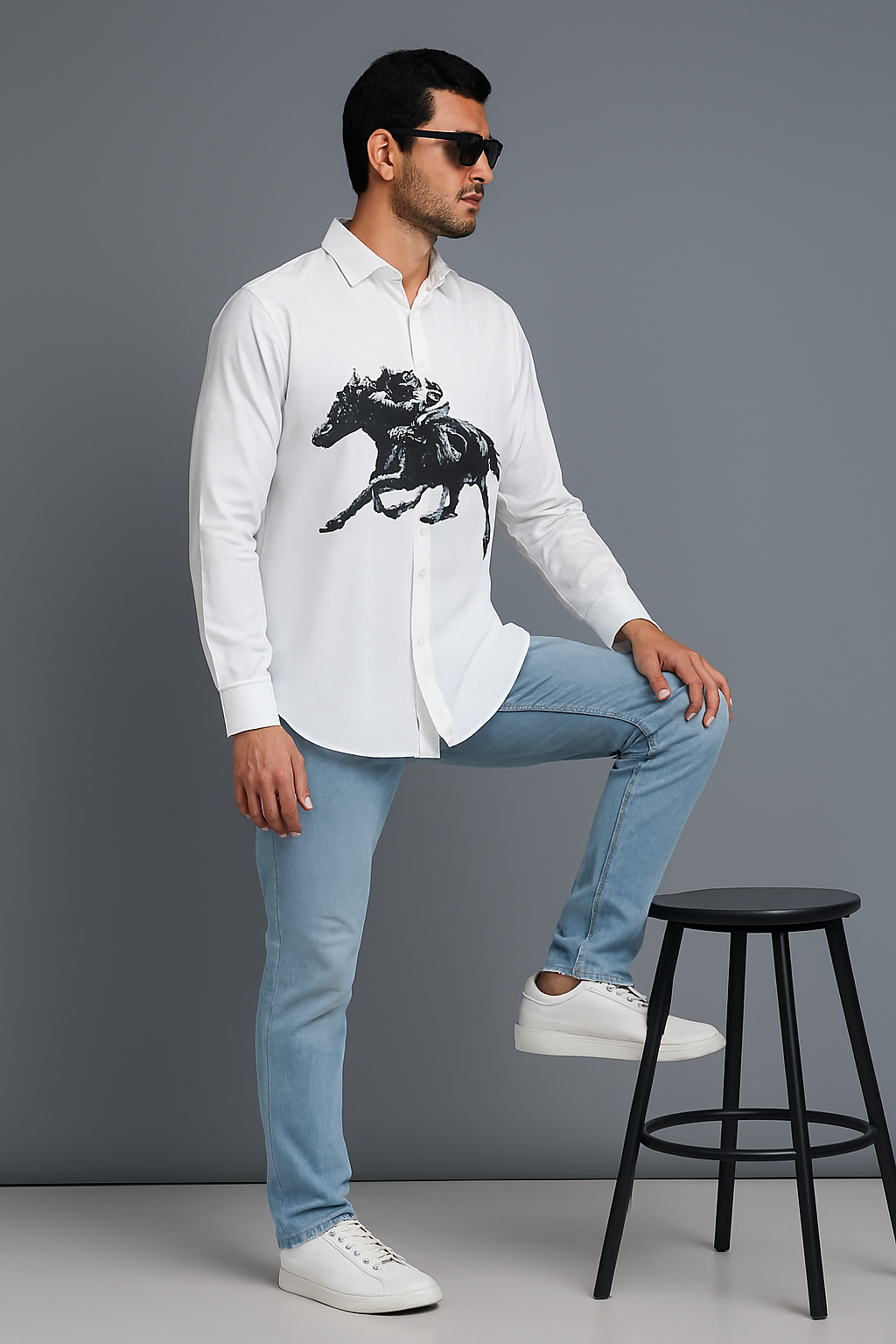 White Graphic Regular Fit Solid Shirt