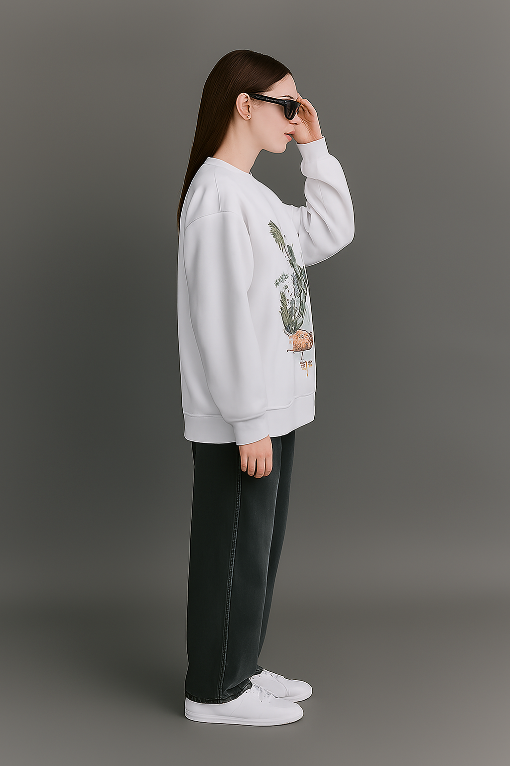 White Printed Oversized Sweatshirt