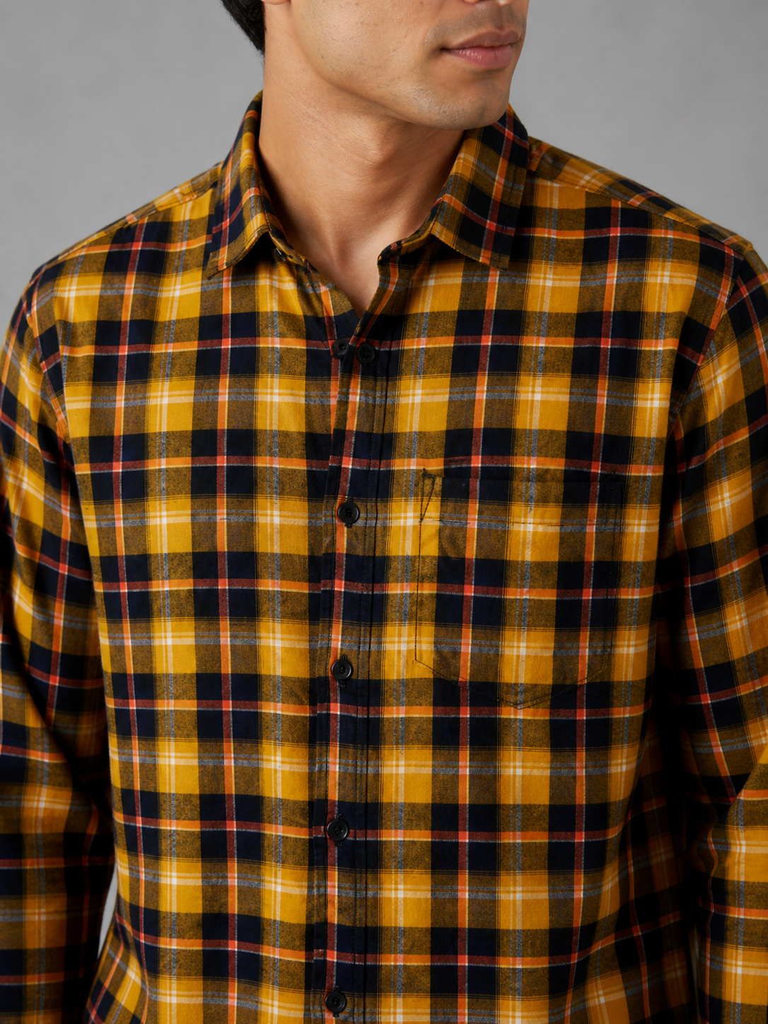 Yellow checked Regular Fit Shirt
