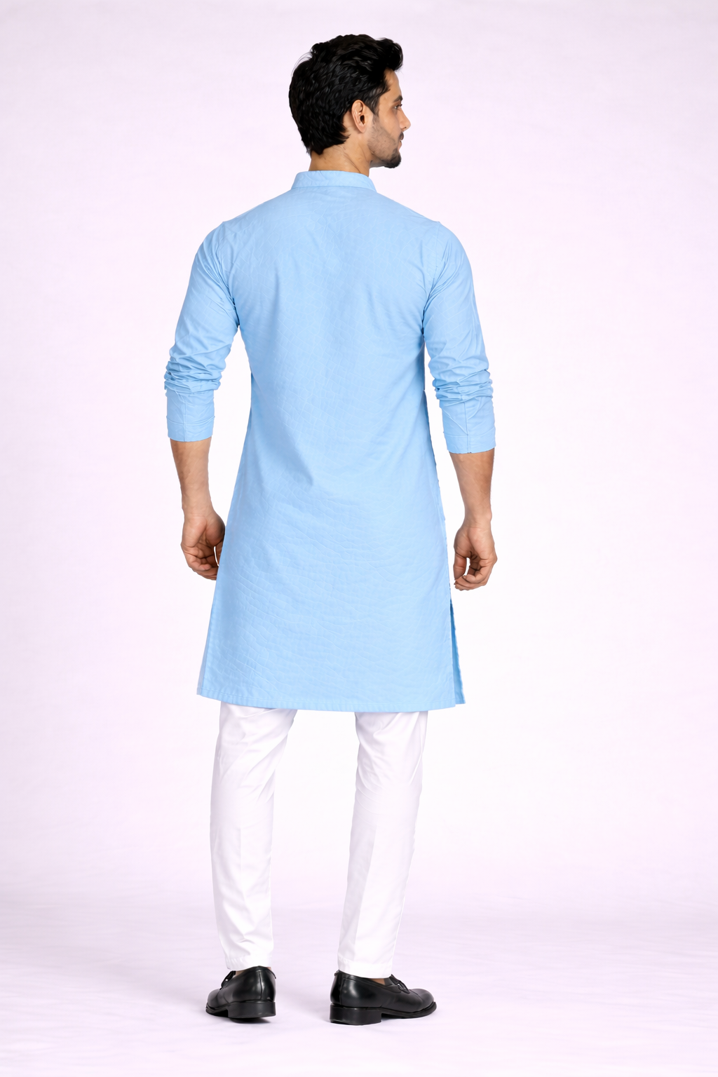Solid Sky Blue Cotton Kurta