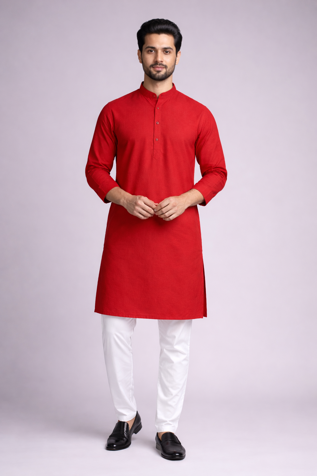 Solid Red Cotton Kurta