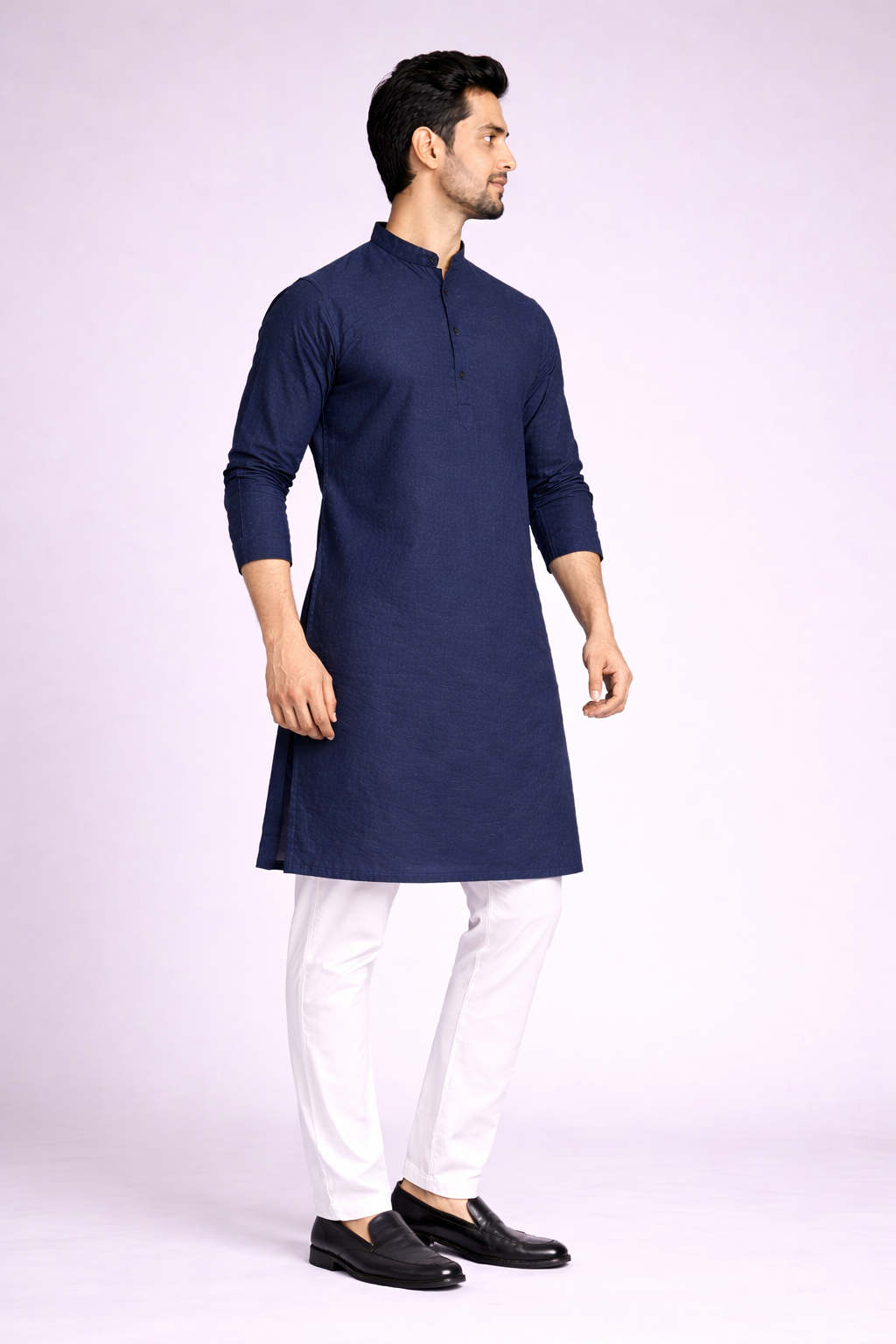 Solid Navy Blue Cotton Kurta