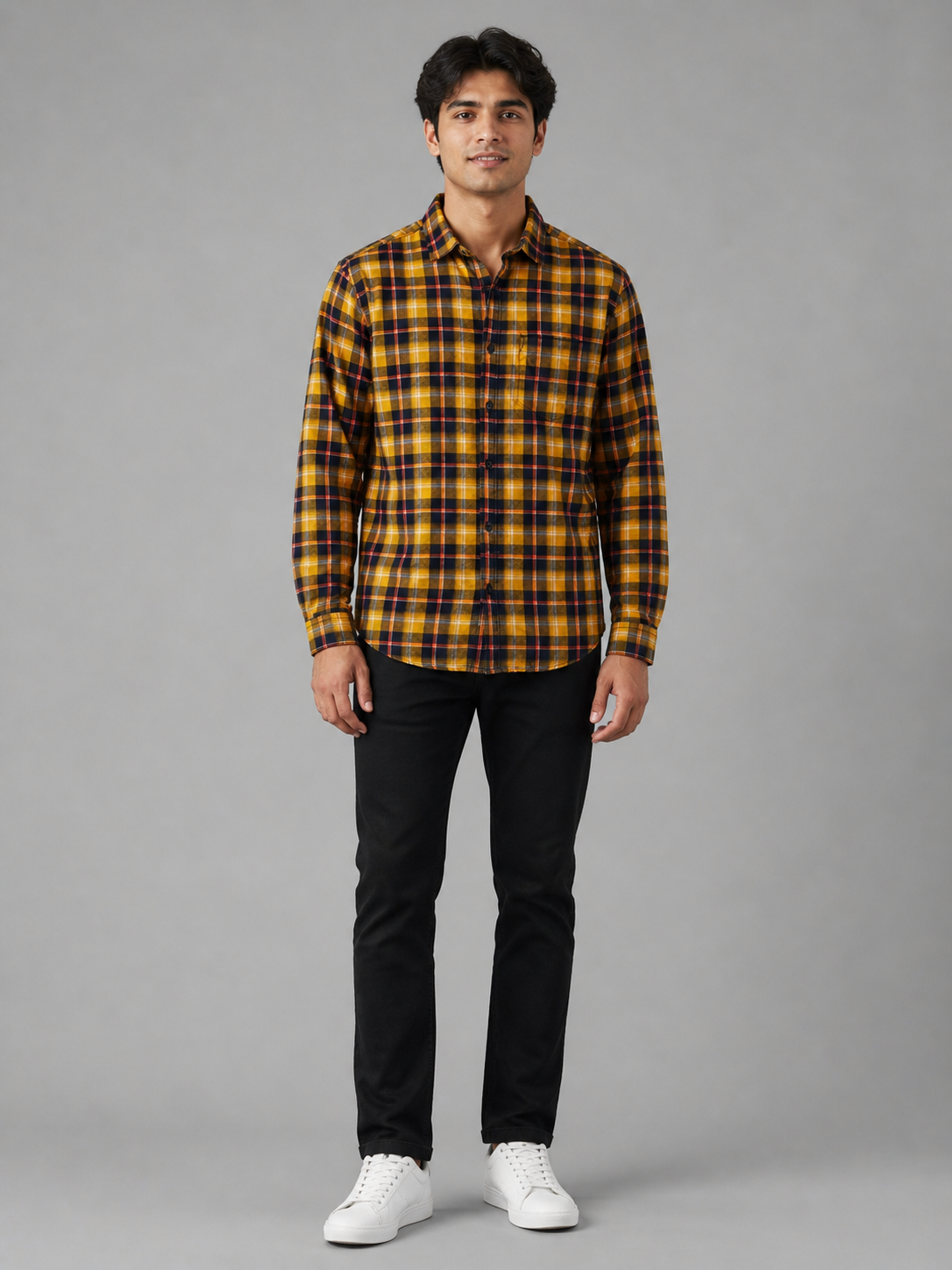 Yellow checked Regular Fit Shirt