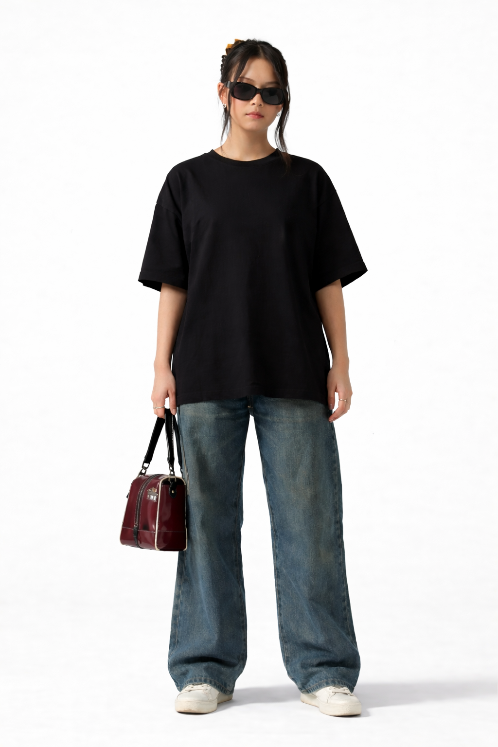 Armadillo Printed Black Oversized Tshirt