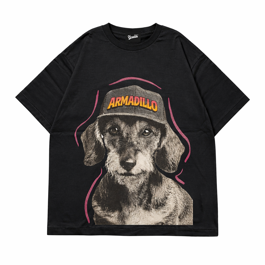 Dog Printed Black Oversized Tshirt