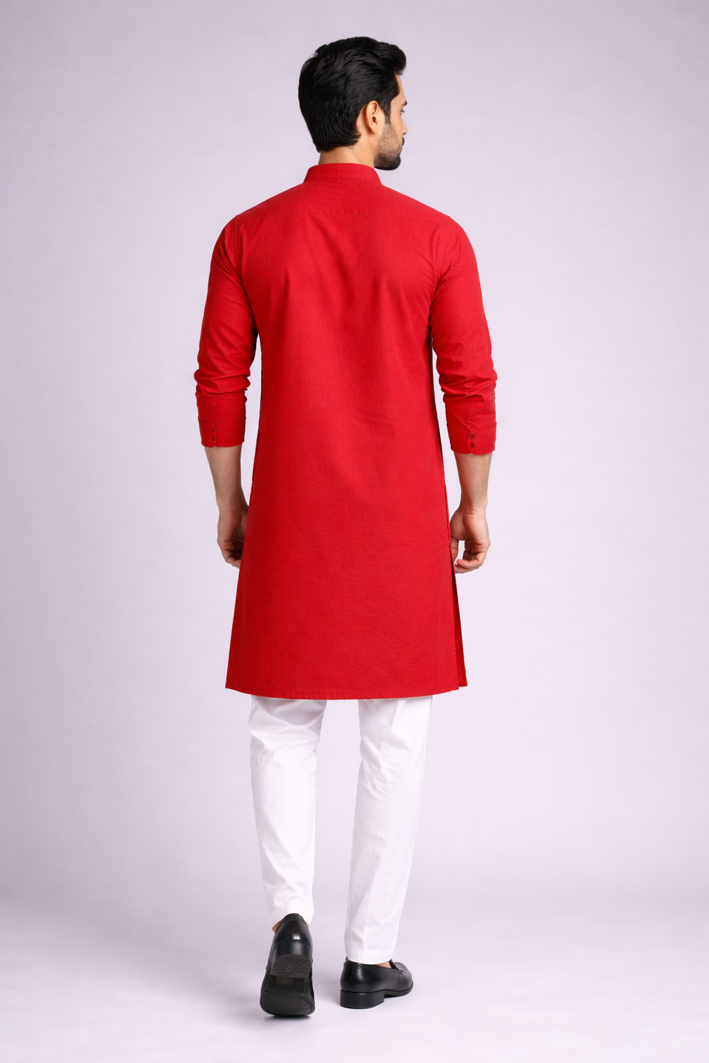 Solid Red Cotton Kurta