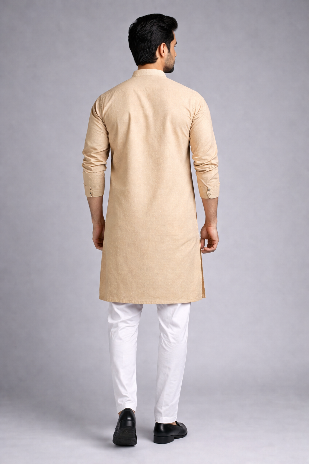 Solid Beige Cotton Kurta