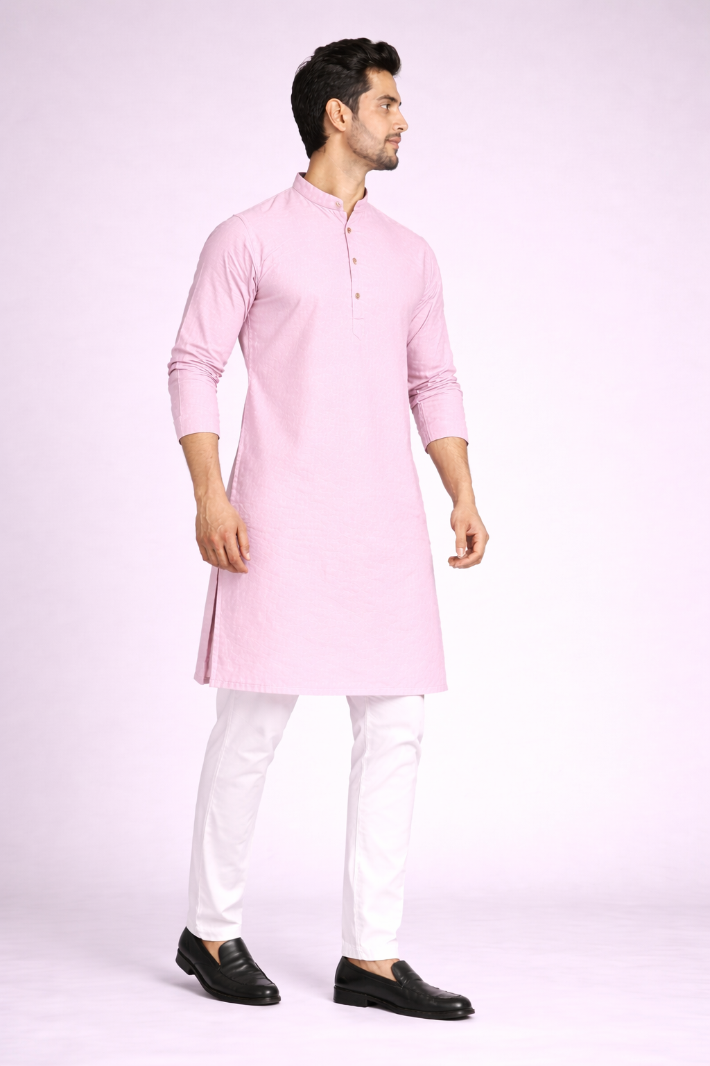 Solid Light Pink Cotton Kurta