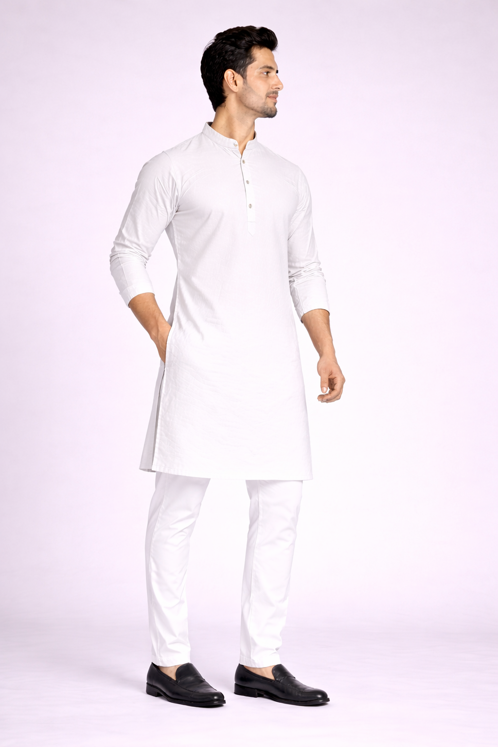 Solid White Cotton Kurta