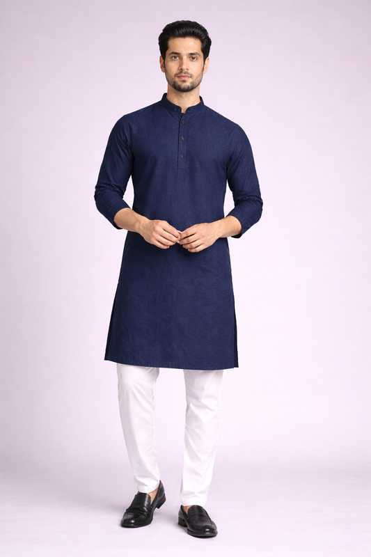 Solid Navy Blue Cotton Kurta