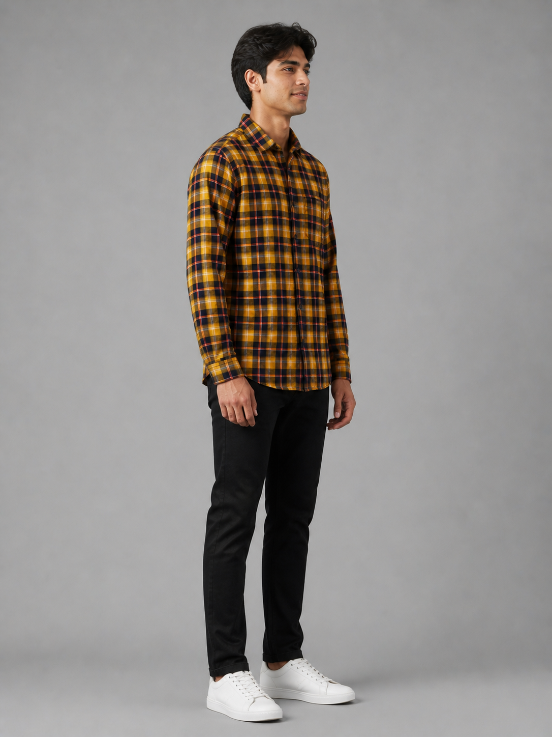 Yellow checked Regular Fit Shirt