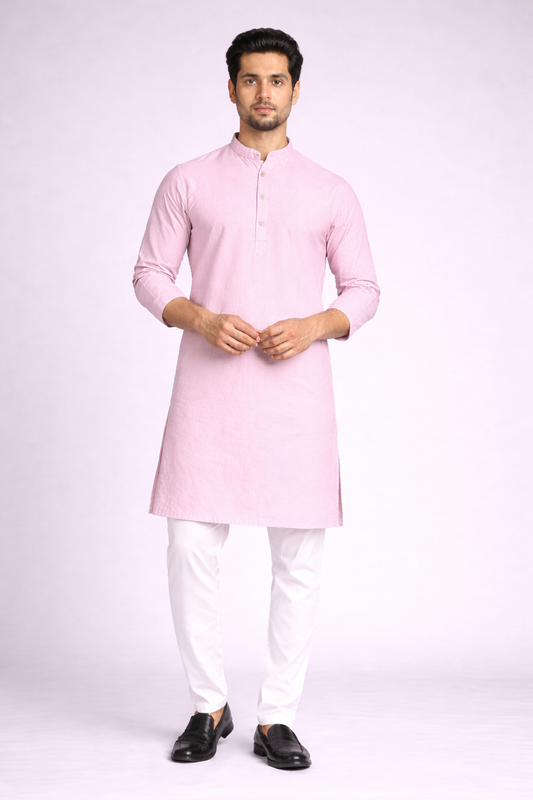 Solid Light Pink Cotton Kurta