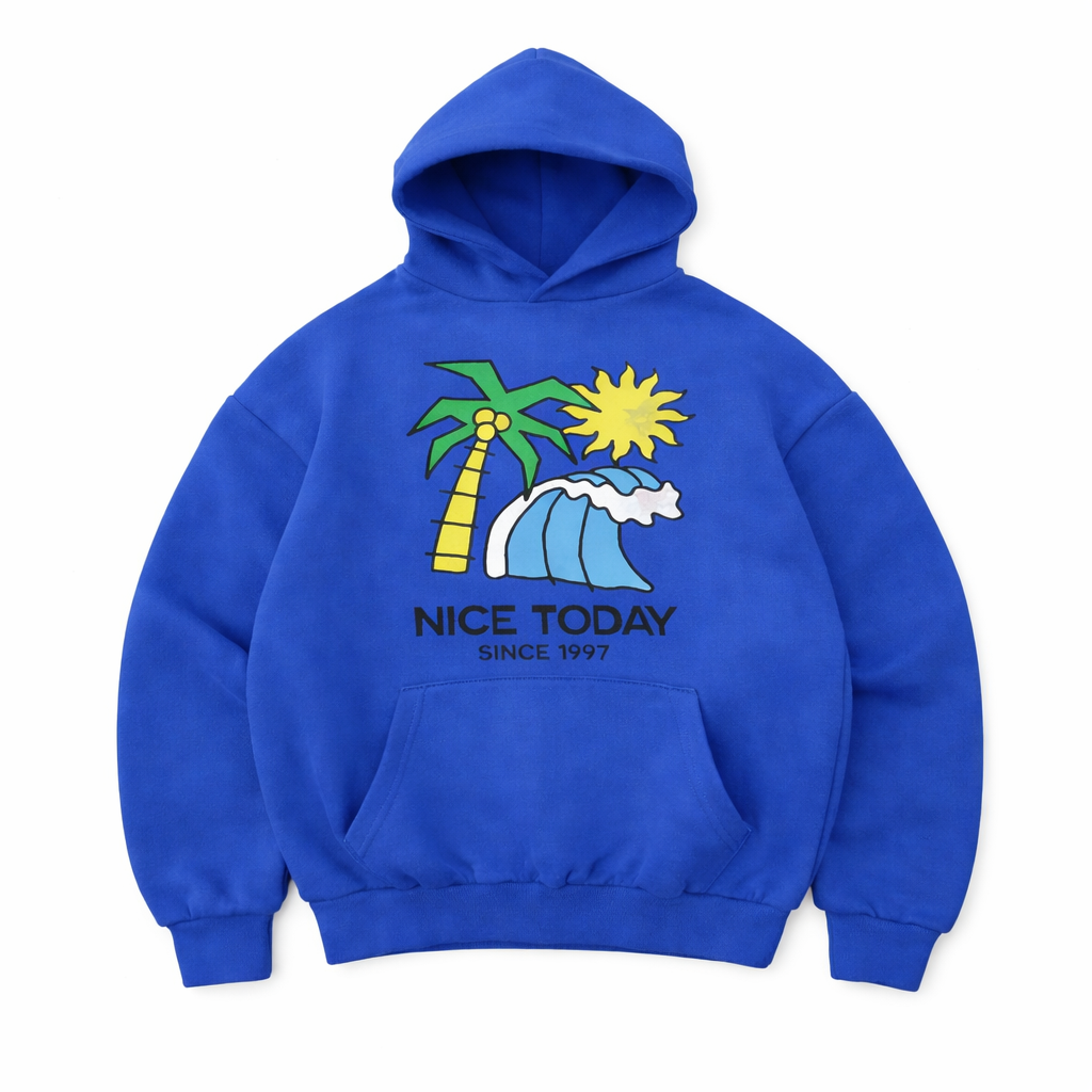 Blue Printed Oversized Hoodie