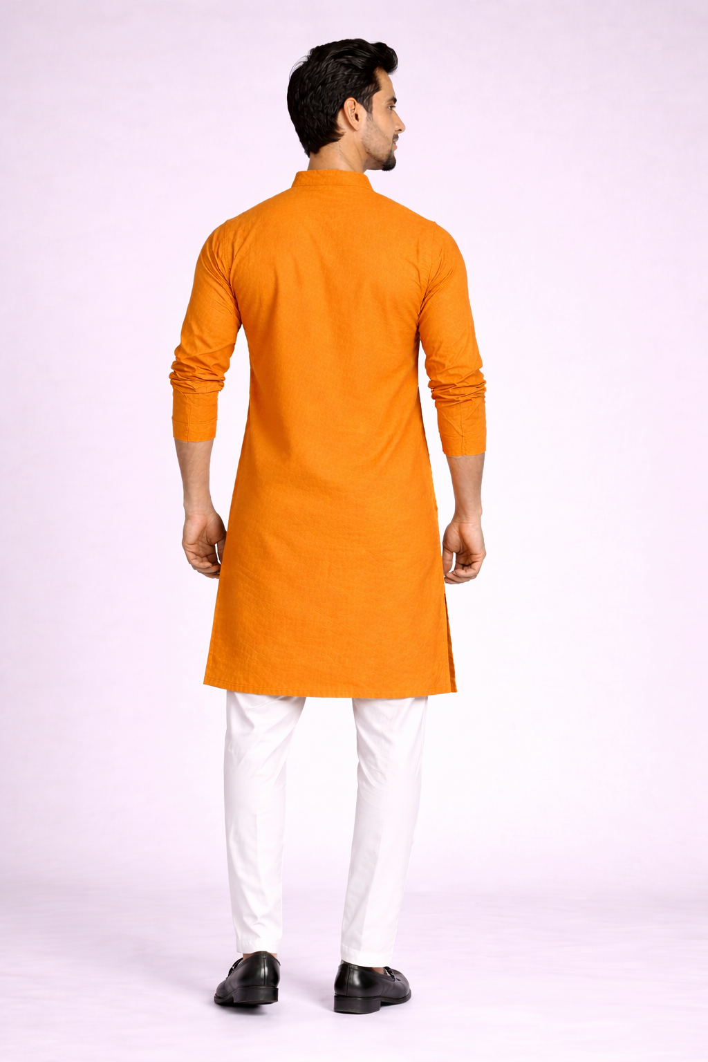 Solid Orange Cotton Kurta