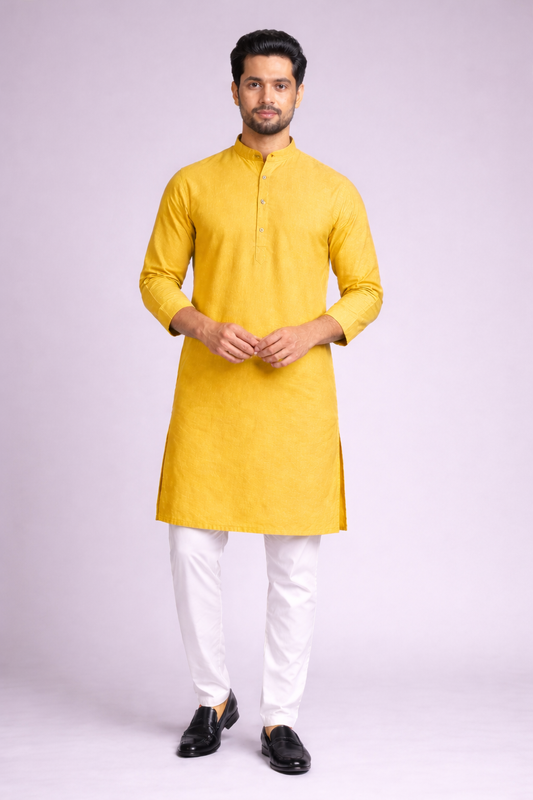 Solid Yellow Cotton Kurta