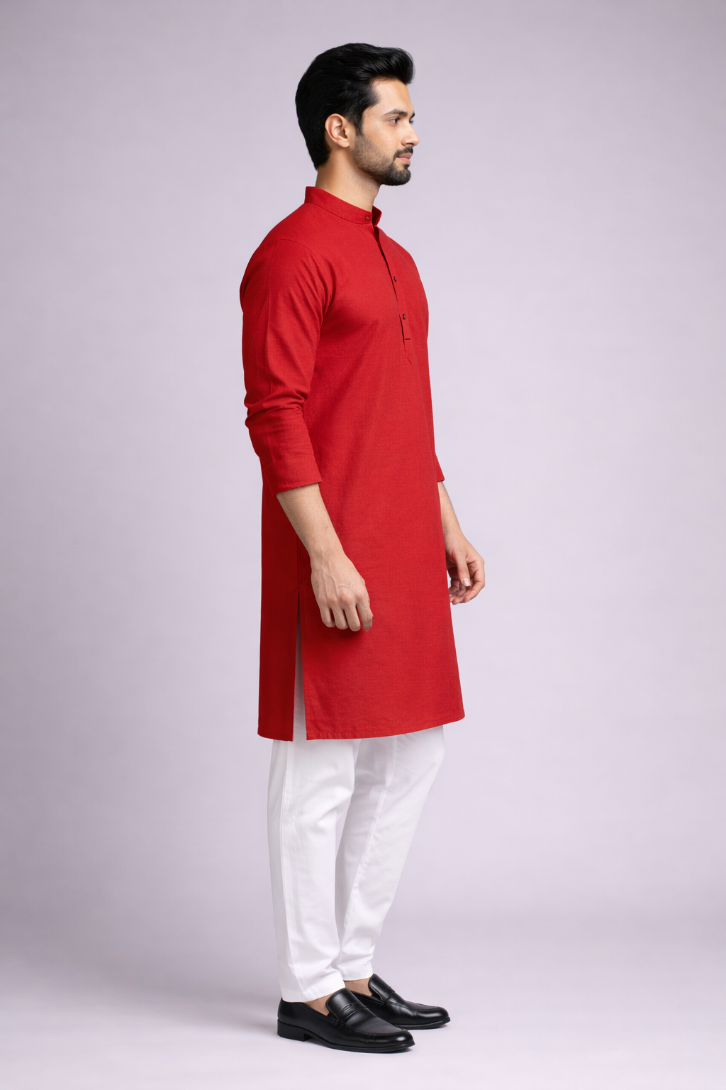 Solid Red Cotton Kurta