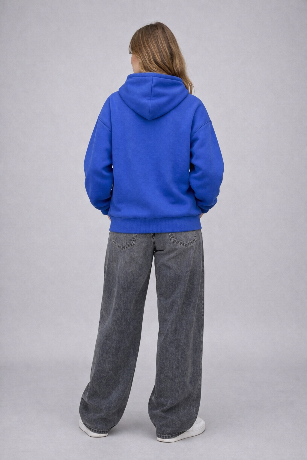 Blue Printed Oversized Hoodie