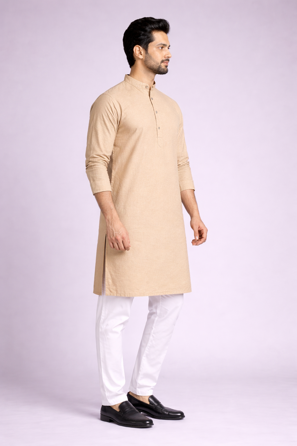 Solid Beige Cotton Kurta