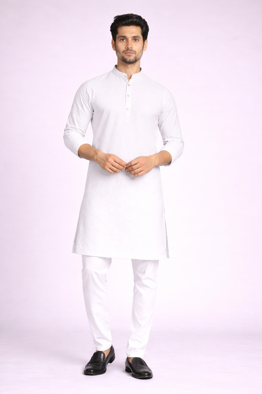 Solid White Cotton Kurta