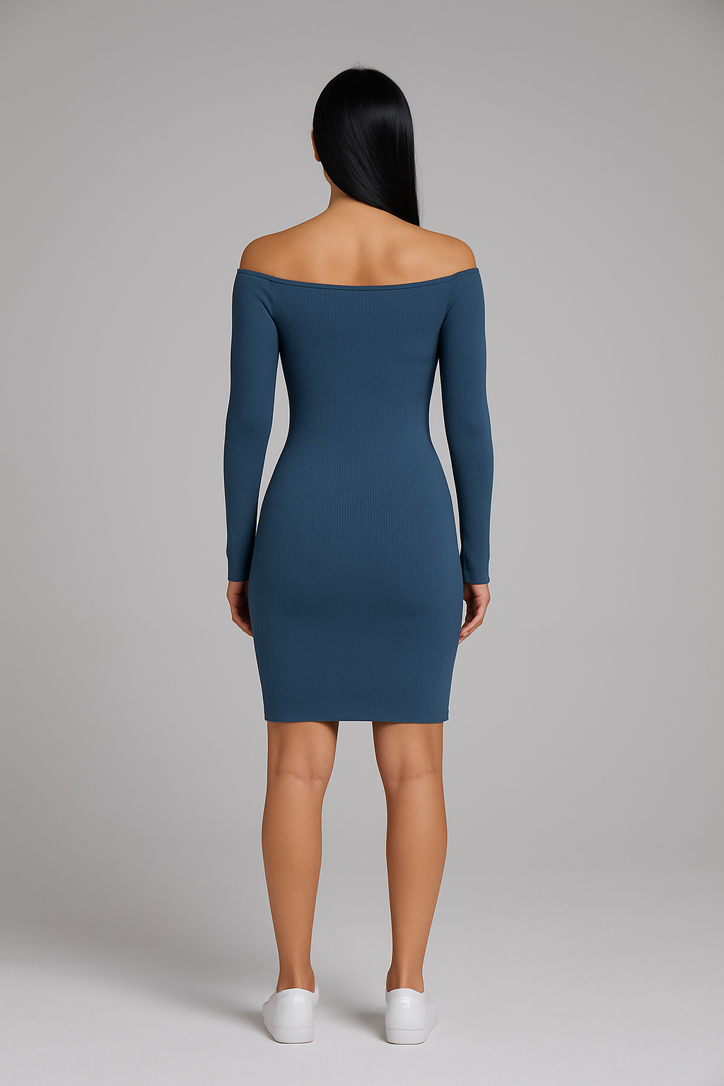 Blue Off-Shoulder Bodyfit Dress