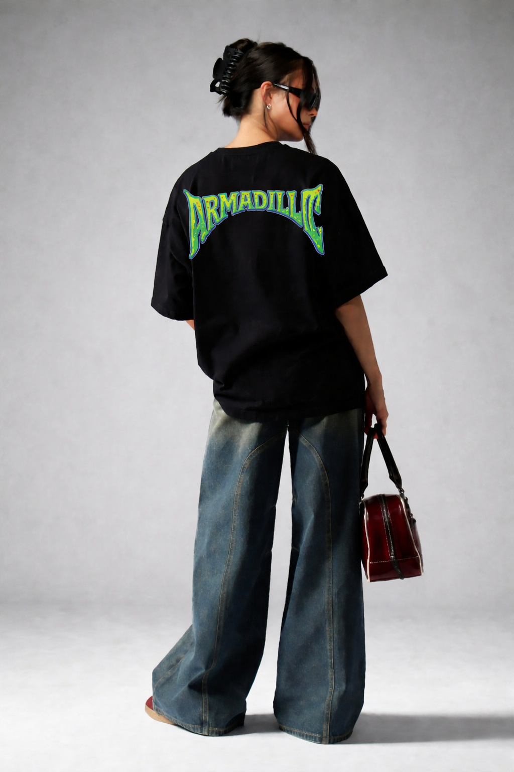 Armadillo Printed Black Oversized Tshirt